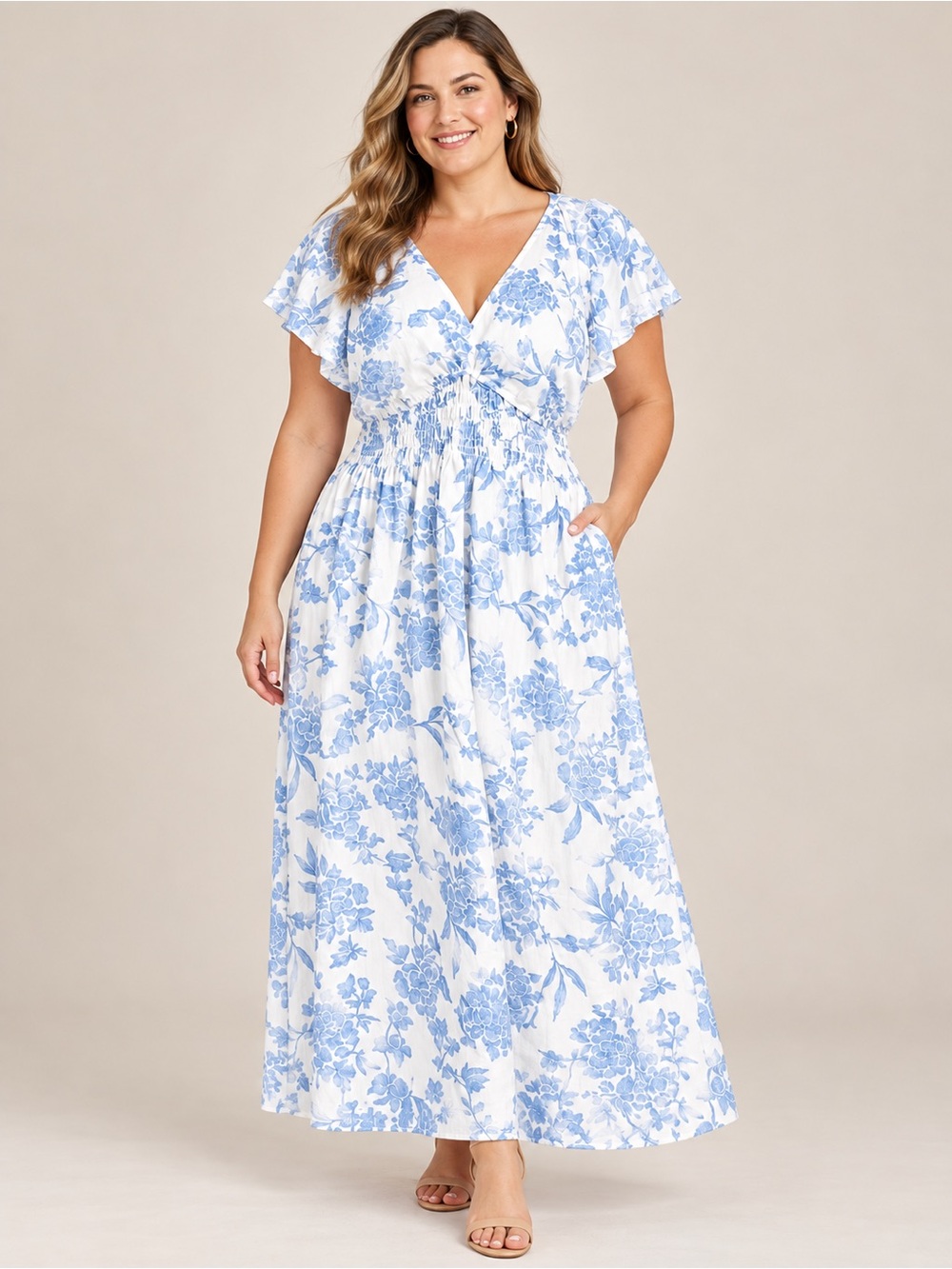 Universal Thread Cotton Midi/Maxi Pullover Sundress light blue floral xl